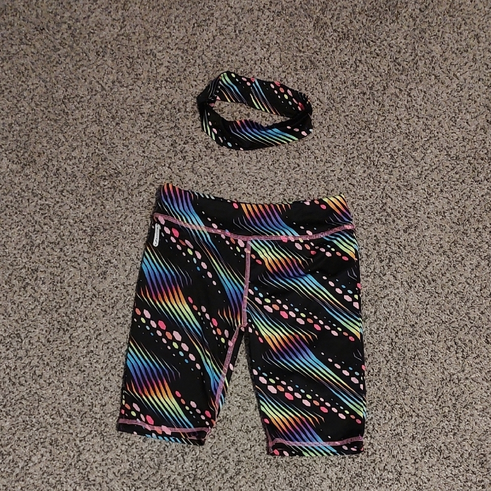 DELIAS SPORT Colorful Patterned Shorts and Headband Set